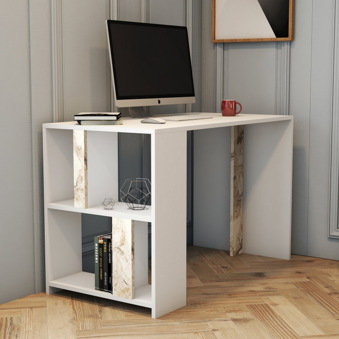 Hanah Home Mesa de Estudio Lima - Blanco Mármol, 120x60x75.4 cm